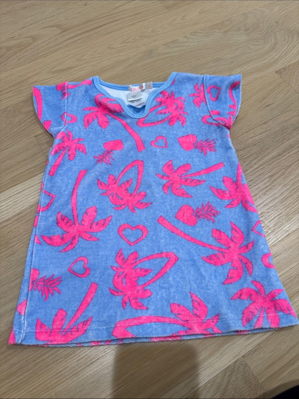 Billieblush Blue Tee Dress with Neon Pink Palm & Heart Print